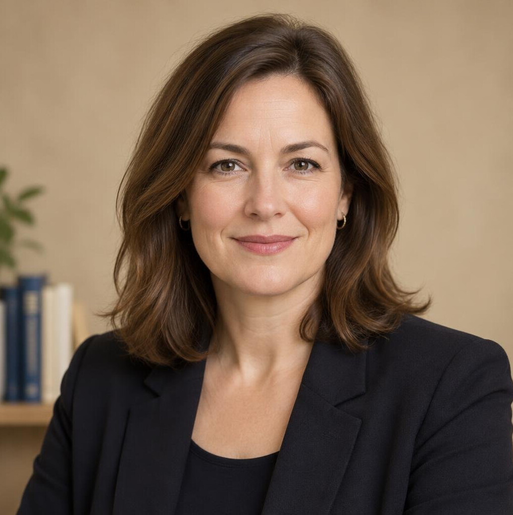 Portrait of a woman in her forties with shoulder-length brown hair